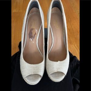 Coach peep toe espadrilles linen,beige